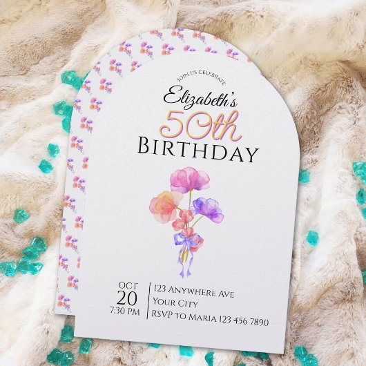 Customizable Floral Minimalist Milestone Birthday  Kaart