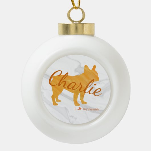 Customizable French Bulldog Pastel Orange Frenchie Keramische Bal Ornament (Voorkant)