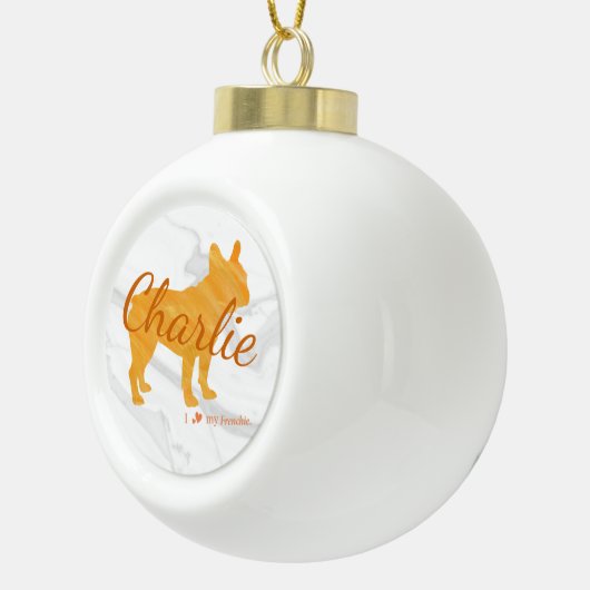 Customizable French Bulldog Pastel Orange Frenchie Keramische Bal Ornament (Rechts)
