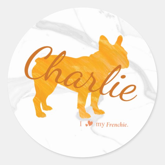Customizable French Bulldog Pastel Orange Frenchie Ronde Sticker (Voorkant)