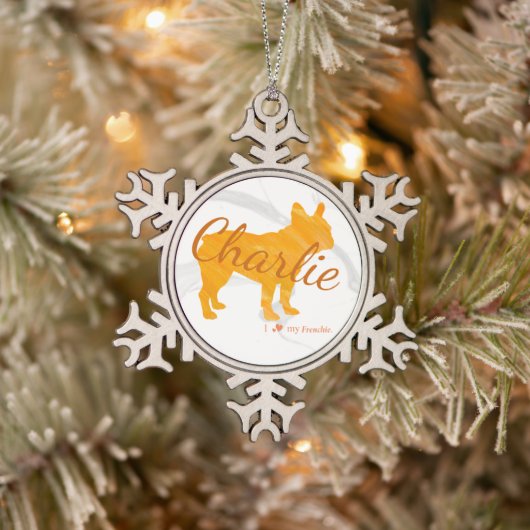 Customizable French Bulldog Pastel Orange Frenchie Tin Sneeuwvlok Ornament (Boom)