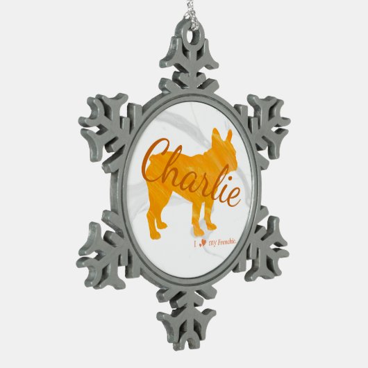 Customizable French Bulldog Pastel Orange Frenchie Tin Sneeuwvlok Ornament (Links)
