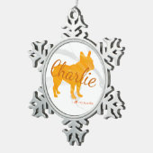 Customizable French Bulldog Pastel Orange Frenchie Tin Sneeuwvlok Ornament (Rechts)