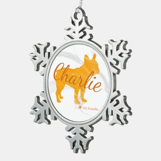 Customizable French Bulldog Pastel Orange Frenchie Tin Sneeuwvlok Ornament (Rechts)