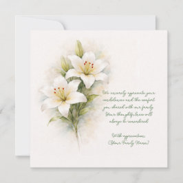Customizable Funeral White Lily Thank You Card Bedankkaart