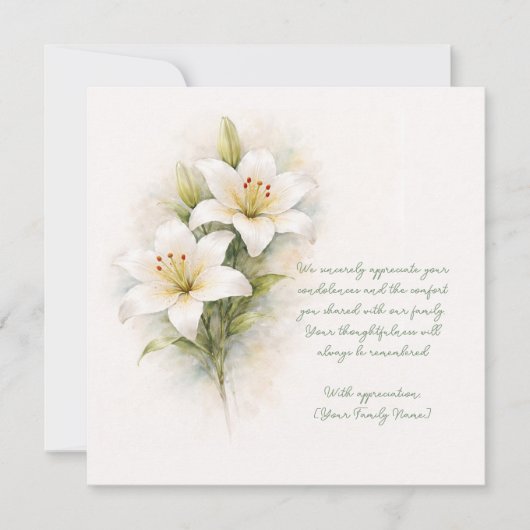 Customizable Funeral White Lily Thank You Card Bedankkaart (Voorkant)