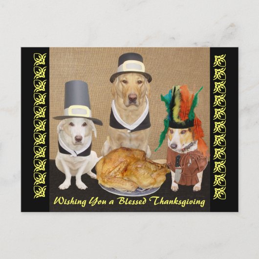 Customizable Funny Dogs Happy Thanksgiving Feestdagenkaart (Voorkant)