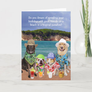 Customizable Funny Dogs Tropical Paradise Birthday Kaart