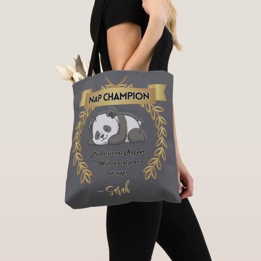 Customizable Funny Panda Nap Champion Tote Bag (Dichtbij)