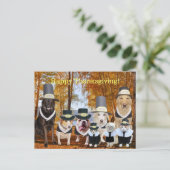 Customizable Funny Pilgrim Dogs Thanksgiving Post Feestdagenkaart (Staand voorkant)