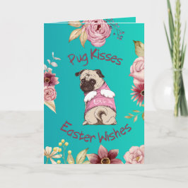 Customizable Funny Pug Easter Greeting Card Kaart