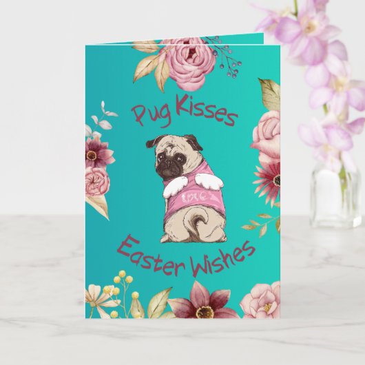 Customizable Funny Pug Easter Greeting Card Kaart (Orchidee)