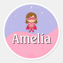 Customizable Girl Superhero Kids Name Sticker
