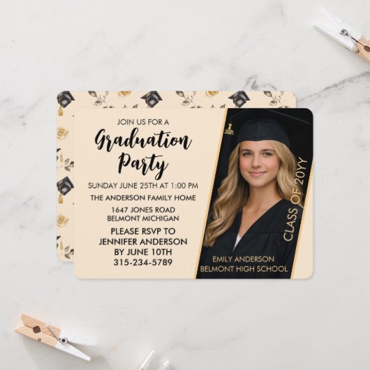 Customizable Graduation Invitation with Photo  Kaart (Voorkant / Achterkant in situ)