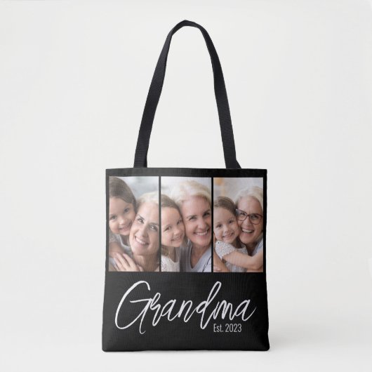 Customizable Grandma Established Year 3 Photo Tote Bag (Voorkant)