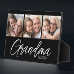 Customizable Grandma Established Year 3 Picture Fotoplaat<br><div class="desc">Celebrate being a grandma with this simple and modern “Grandma Est. [Year]” photo plaque. Featuring white typography, this design is perfect for new grandmas or seasoned grandmothers alike. Customize the year to mark when she first became a grandma — a sweet, personal touch that makes this photo plaque extra meaningful....</div>