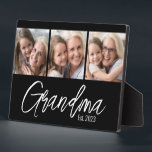 Customizable Grandma Established Year 3 Picture Fotoplaat<br><div class="desc">Celebrate being a grandma with this simple and modern “Grandma Est. [Year]” photo plaque. Featuring white typography, this design is perfect for new grandmas or seasoned grandmothers alike. Customize the year to mark when she first became a grandma — a sweet, personal touch that makes this photo plaque extra meaningful....</div>