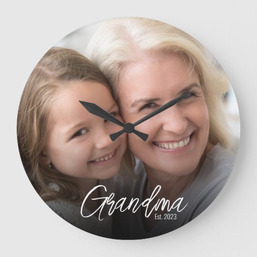 Customizable Grandma Established Year Photo Grote Klok (Voorkant)