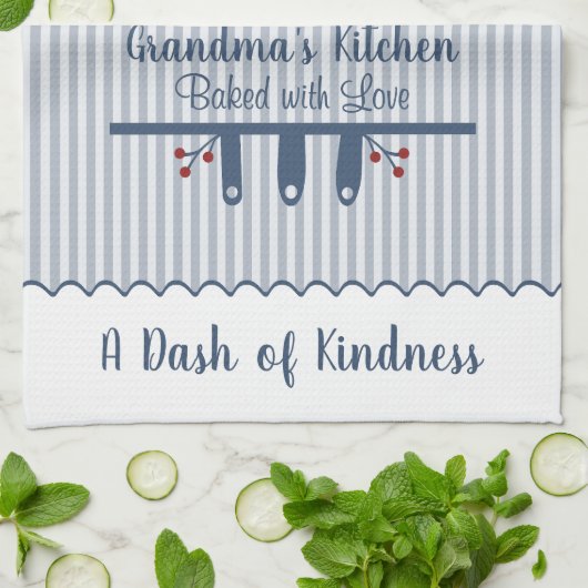 Customizable Grandmas Kitchen Blue Stripes Theedoek (Gevouwen)