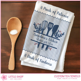 Customizable Grandmas Kitchen Blue Stripes Theedoek