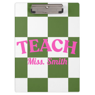 Customizable Green Checkered Teacher Clipboard  Klembord