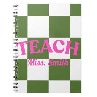 Customizable Green Checkered Teacher Notebook Notitieboek