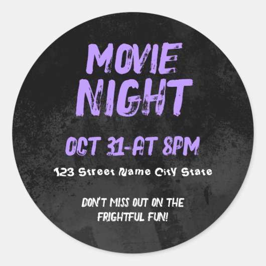Customizable Halloween Movie Night Ronde Sticker (Voorkant)