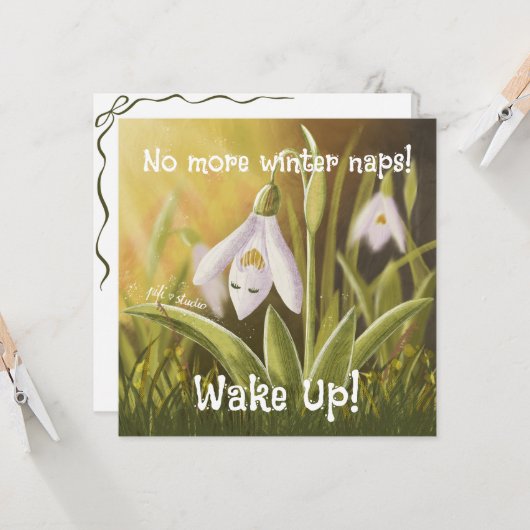 Customizable Hand Drawn Snowdrop Floral Kaart (Voorkant / Achterkant in situ)