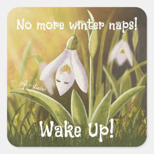 Customizable Hand Drawn Snowdrop Floral Vierkante Sticker (Voorkant)