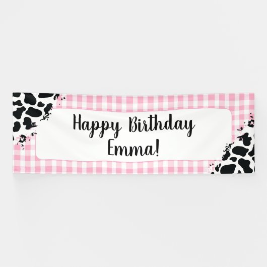 Customizable Happy Birthday Banner Pink Gingham (Horizontaal)