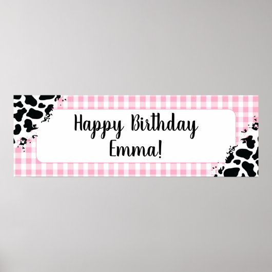 Customizable Happy Birthday Banner Pink Gingham Poster (Voorkant)