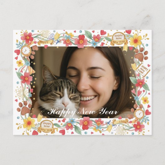 Customizable Happy New Year Pet Lover Photo  Briefkaart (Voorkant)