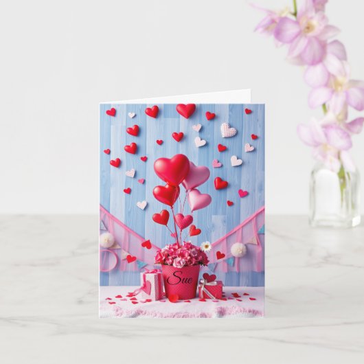 Customizable Hearts & Gifts Valentine's Day Kaart (Orchidee)