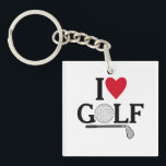 Customizable I love Golf Balls Sleutelhanger<br><div class="desc">Show off your passion for the green with this sleek and playful "I ❤️ GOLF" design. Featuring a clever blend of typography and sport-specific imagery, this graphic replaces the "O" in Golf with a detailed golf ball illustration and underlines the sentiment with a classic iron club. It’s a sophisticated yet...</div>