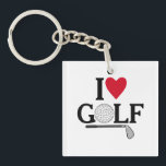 Customizable I love Golf Balls Sleutelhanger<br><div class="desc">Show off your passion for the green with this sleek and playful "I ❤️ GOLF" design. Featuring a clever blend of typography and sport-specific imagery, this graphic replaces the "O" in Golf with a detailed golf ball illustration and underlines the sentiment with a classic iron club. It’s a sophisticated yet...</div>