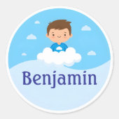 Customizable Kids Name Sticker Cloud & Sky Design (Voorkant)