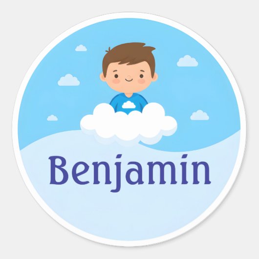 Customizable Kids Name Sticker Cloud & Sky Design (Voorkant)
