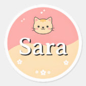 Customizable Kids Name Sticker – Cute Cat Design (Voorkant)