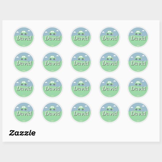 Customizable Kids Name Sticker – Green Car (Vel)