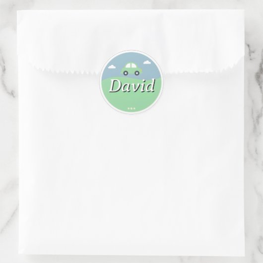 Customizable Kids Name Sticker – Green Car (Tas)