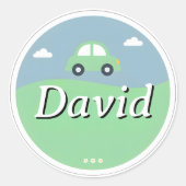 Customizable Kids Name Sticker – Green Car (Voorkant)