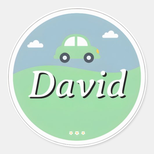 Customizable Kids Name Sticker – Green Car (Voorkant)