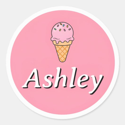 Customizable Kids Name Sticker – Pink Ice Cream (Voorkant)