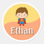 Customizable Kids Name Sticker – Smiley Superhero (Voorkant)
