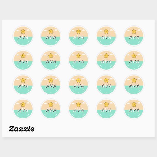 Customizable Kids Name Sticker – Smiling Star  (Vel)