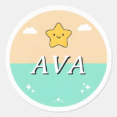 Customizable Kids Name Sticker – Smiling Star  (Voorkant)