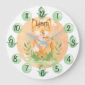 Customizable Leaf Baby Fox Nursery Clock Large Grote Klok (Voorkant)