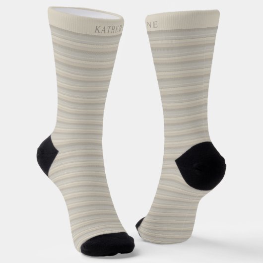 Customizable Light Soft Beige Grey Stripes Sokken (Gebogen)