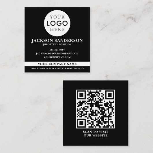Customizable Logo Professional Black QR Code Vierkante Visitekaartje (Voorkant / Achterkant)