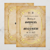 Customizable Medieval Gold Wedding Kaart (Voorkant / Achterkant)